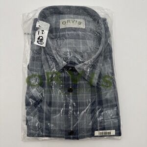 Orvis Men's Short Sleeve Button Up Blue Plaid Shirt Size XL New